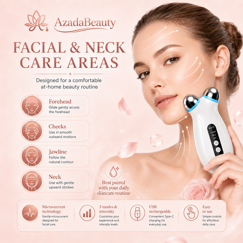 Woman holding the Azada Beauty microcurrent facial sculpting device