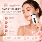 Woman using the Azada Beauty microcurrent facial sculpting device along her jawline