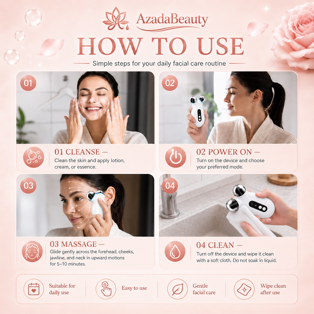 How to use the Azada Beauty microcurrent facial sculpting device on the face and jawline