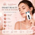 Woman using the Azada Beauty microcurrent facial sculpting device along her jawline