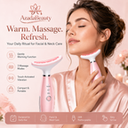 Woman using the warming face and neck massager during her self-care routine